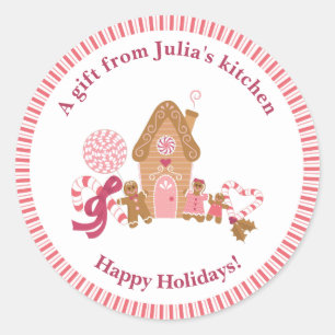 Cute Pink Gingerbrood House Candy Cane Kitchen Cla Ronde Sticker