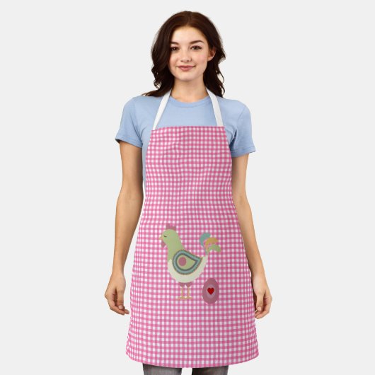 Cute Pink Gingham Chicken Schort (Gedragen)