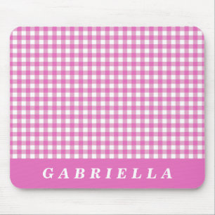 Cute  Pink Gingham Plaid Personalized Muismat
