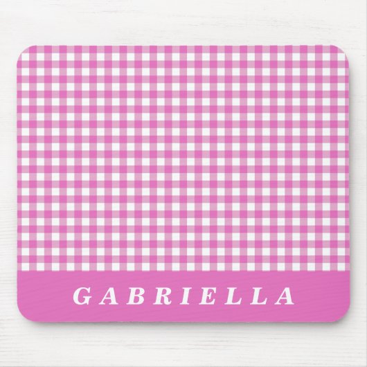 Cute  Pink Gingham Plaid Personalized Muismat (Voorkant)