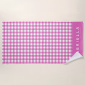 Cute Pink Gingham Plaid Personalized Strandlaken (Voorkant)