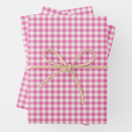 Cute  Pink Gingham Pset Pattern Inpakpapier Vel (In situ)