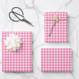 Cute Pink Gingham Pset Pattern Inpakpapier Vel