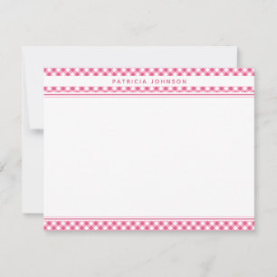 Cute Pink Gingham Pset Personalized Notitiekaartje