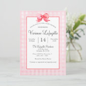 Cute Pink Gingham Red Bow Baby shower Kaart (Staand voorkant)