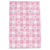 Cute Pink Gingham Vichy met hart Medium Cadeauzakje (Voorkant)