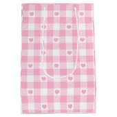 Cute Pink Gingham Vichy met hart Medium Cadeauzakje (Achterkant)