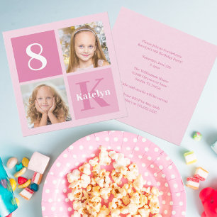 Cute Pink Girl Photo Collage Custom Birthday Party Kaart