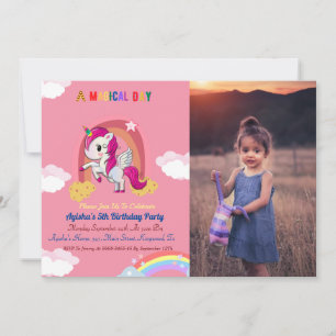 Cute Pink girl Unicorn Birthday Party Kaart