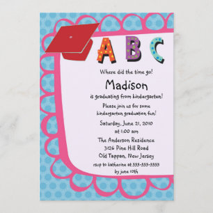 CUTE Pink Girls Kindergarten Afstuderen Uitnodigin Kaart