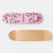 Cute Pink Girly Butterflies Floral Monogram Skateboard (Horizontaal)