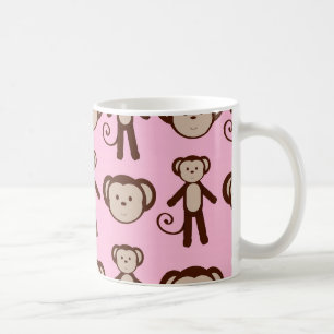 Cute Pink Girly Monkey Collage Patroon Koffiemok