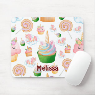Cute Pink Girly Name Cupcake Unicorn Pattern Muismat