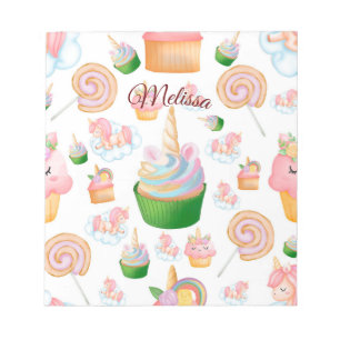 Cute Pink Girly Name Cupcake Unicorn Pattern  Notitieblok