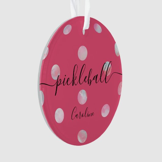 Cute Pink Girly Script Pickleball Ornament (voorkant)