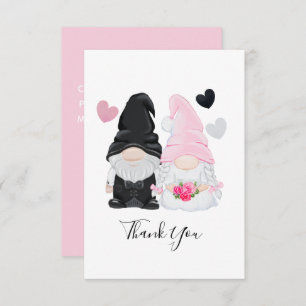 Cute Pink Gnome Bride and Groom Wedding Bedankkaart