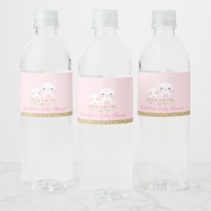 Cute Pink Gold Bunny Baby shower Rabbit Waterfles Etiket