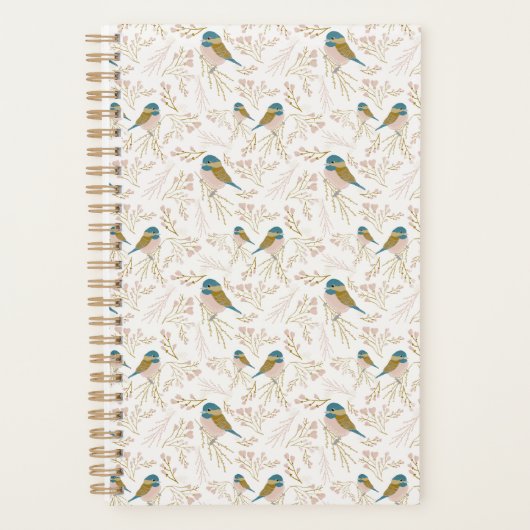 Cute Pink Gold Chickadee Bird Hearts Planner (Voorkant)