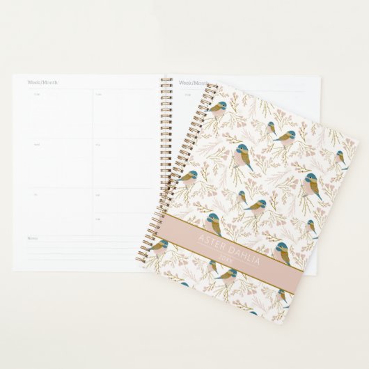 Cute Pink Gold Chickadee Bird Name Planner (Display)