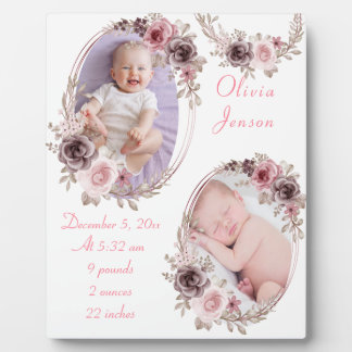 Cute Pink Gold Floral Watercolor Baby Girl Photo  Fotoplaat