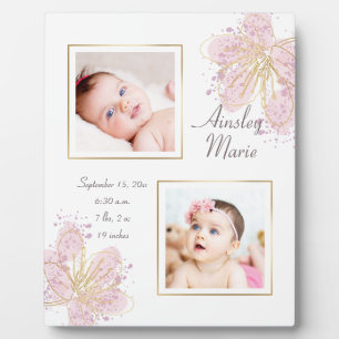 Cute Pink Gold Floral Waterverf Baby Girl Foto Fotoplaat