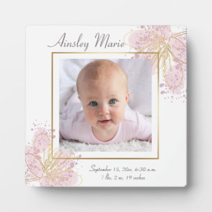 Cute Pink Gold Floral Waterverf Baby Girl Foto Fotoplaat