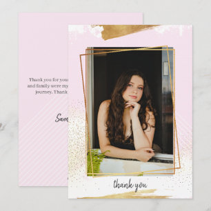 Cute Pink & Gold Framed Afstuderen Hartelijk dank Kaart