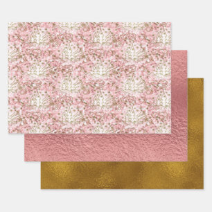 Cute Pink/Gold Kerstpatroon Inpakpapier Vel