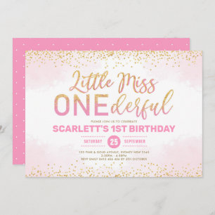 Cute Pink Gold Little Miss Onederful 1e verjaardag Kaart