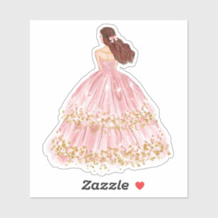 Cute Pink/Gold Princess Dress Cut Vinyl Sticker