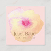 Cute Pink Gold Waterverf Flower Art Salon Spa Vierkante Visitekaartje (Voorkant)