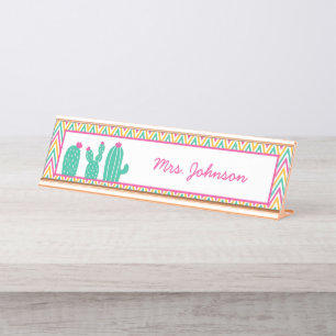 Cute Pink Green Chevron Pattern Cactus Teacher Bureau Naambordje