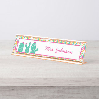 Cute Pink Green Chevron Pattern Cactus Teacher Bureau Naambordje