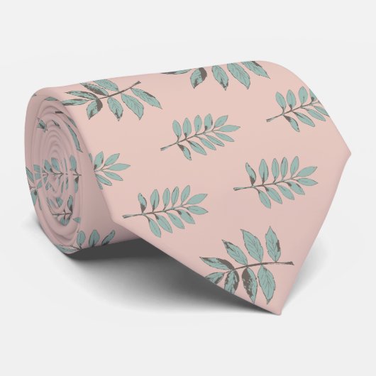 Cute Pink & Green Leaves Pattern Stropdas (Opgerold)