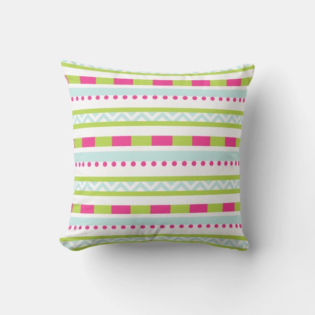 Cute Pink Green Mint Stripes Pattern Kussen (Voorkant)