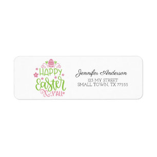 Cute Pink Green Spring Happy Easter Y-adres Etiket
