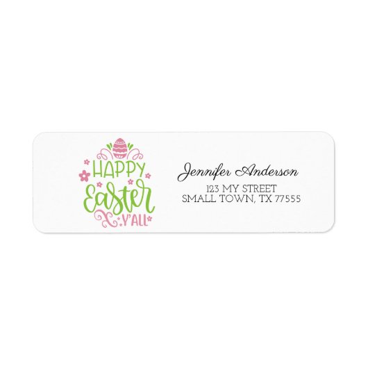 Cute Pink Green Spring Happy Easter Y-adres Etiket (Voorkant)