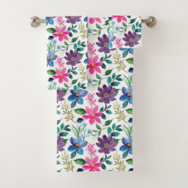 Cute Pink Greenery Pink Floral Pattern Bad Handdoek