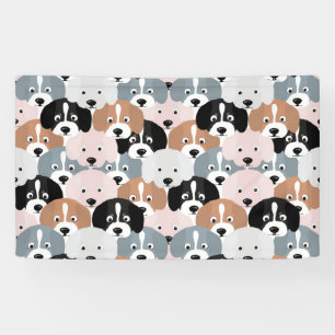 Cute Pink Grey Black Brown Puppy Dogs Illustratie Spandoek