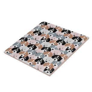 Cute Pink Grey Black Brown Puppy Dogs Illustratie Tegeltje