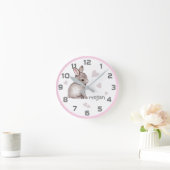 Cute Pink Grey Bunny Heart Wall klok (Huis)
