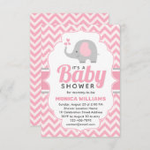 Cute Pink Grey Elephant Girl Baby shower Kaart (Voorkant / Achterkant)