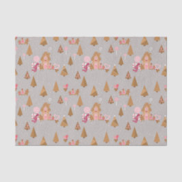 Cute Pink Grey Gingerbrood Candy Cane Weefpapier Tissuepapier