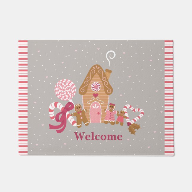 Cute Pink Grey Gingerbrood Snoep Deur Mat (Voorkant)