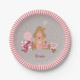 Cute Pink Grey Gingerbrood Snoep Papier Borden Papieren Bordje