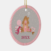 Cute Pink Grey Gingerbrood Snoep Round Ornament (Rechts)