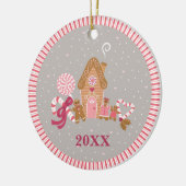 Cute Pink Grey Gingerbrood Snoep Round Ornament (Links)