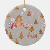 Cute Pink Grey Gingerbrood Snoep Round Ornament (Achterkant)