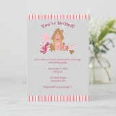 Cute Pink Grey Gingerbrood Snoep Uitnodiging (Staand voorkant)