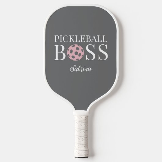 Cute Pink Grey Pickleball Boss  Paddle (Voorkant)
